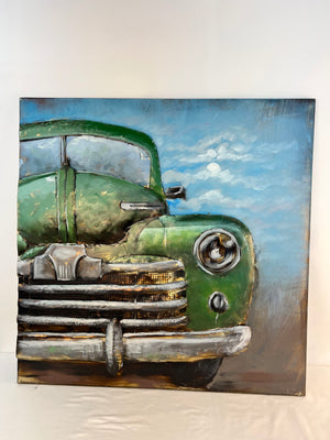 Linda Apple Green Vintage Ford Truck Front End Metal Art Painted Large 31” 3D