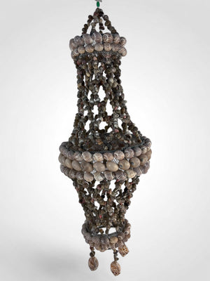 Vintage 70s Boho Seashell Chandelier Hanging Jhumar Lamp Shade Coastal 24x8"