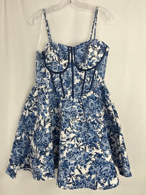 Miami for Francesca's Blue & White Floral Aline Dress w Pockets Medium NWT