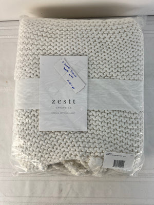 Zestt Organics Organic Cotton Comfy Knit Throw Blanket 50" X 60" White
