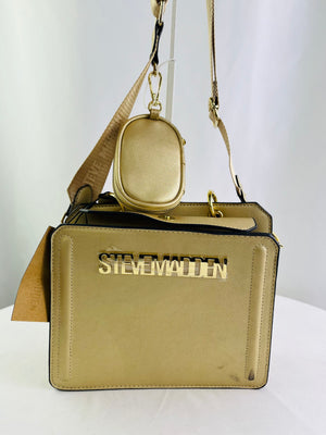 Steve Madden Bevelyn Gold Metallic Faux Leather Crossbody Handbag New W/ Defects