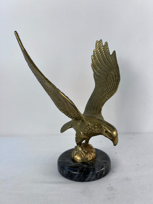 Vintage Solid Brass American Eagle Statue with Spread Wings on Marble Base