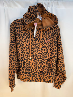 VS PINK Campus Fleece Full Zip Hoodie XS Leopard Animal Print Sweatshirt NWT