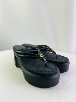 Coach Franki Black Platform Wedge Flip Flops Women's 6B Y2K Retro
