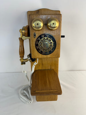 VTG 92 TeleConcepts Wood Wall Phone Country Talk Antique Style Push Button As-Is
